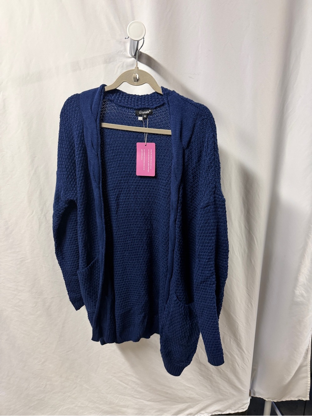Casual Hooded Open-Front Cardigan - Deep Navy
